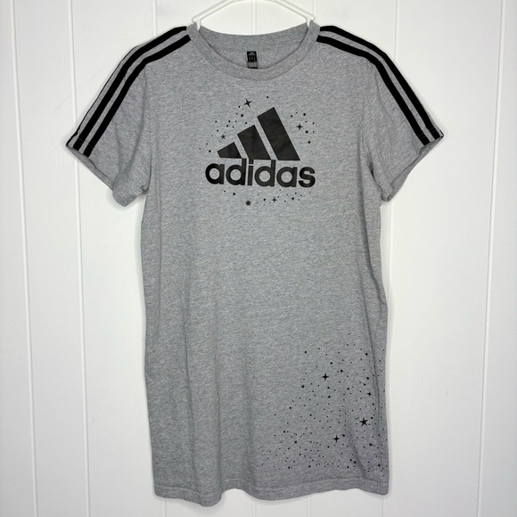 ✨ADIDAS Celestial T-Shirt Dress Relaxed Fit Oversized Gray Black Size XS Stars - Picture 2 of 7